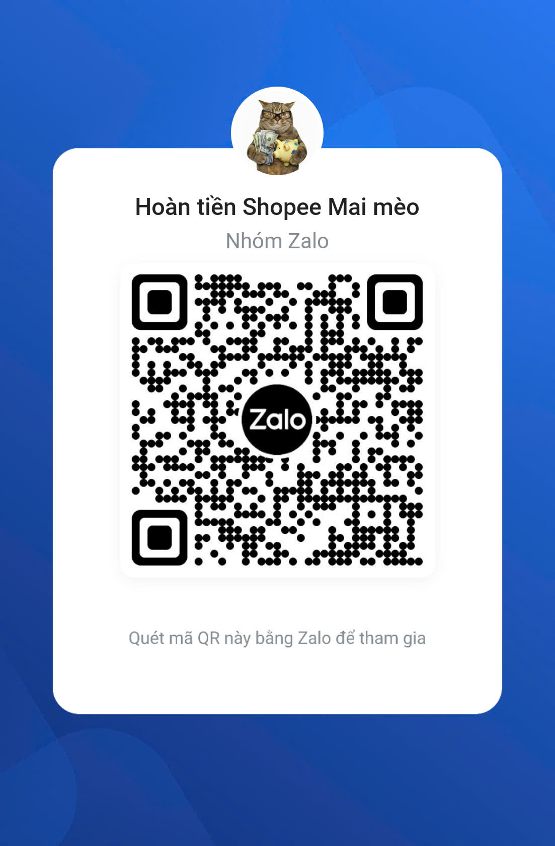 QR code nhóm Zalo Hoàn tiền Shopee Mai mèo cashback